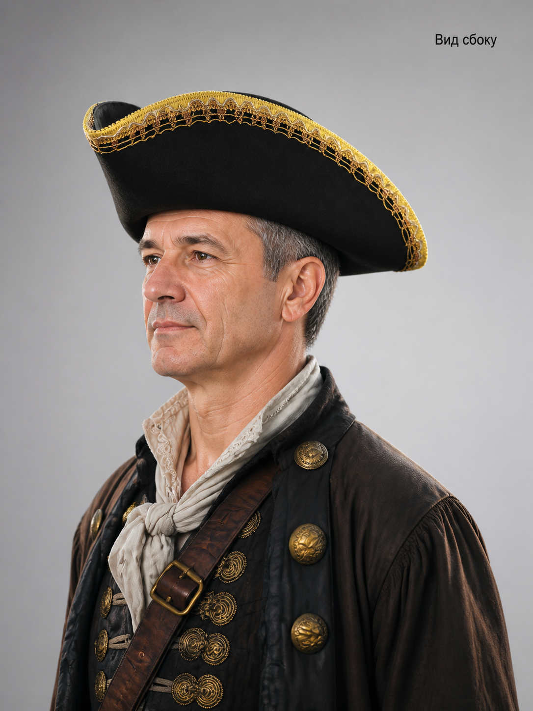 Black tricorn hat with gold trim product view 22