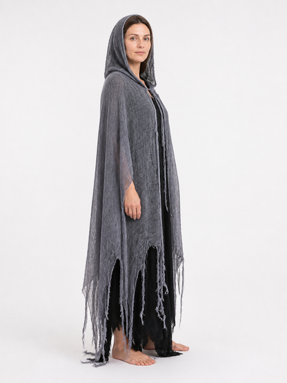 Long Ripped Hooded Cloak for Halloween side view