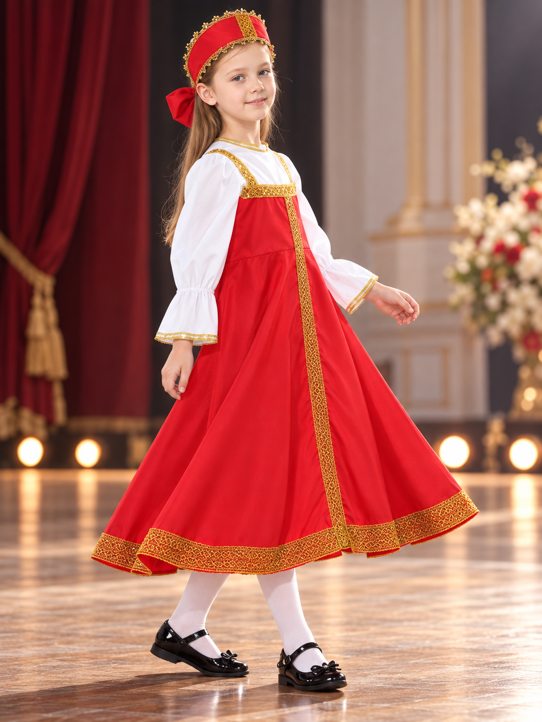 gold children_stage_costume_red_dress_headwear product image 5