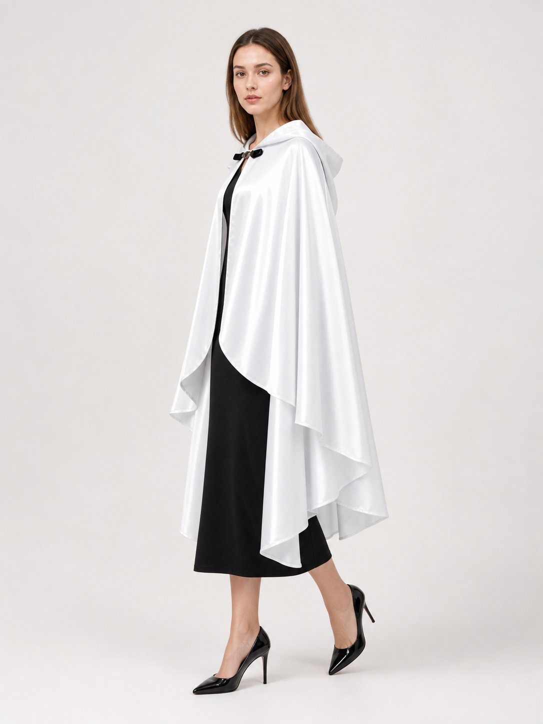 White Hooded Costume Cloak, Flowing Silhouette