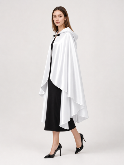 White Hooded Costume Cloak, Flowing Silhouette