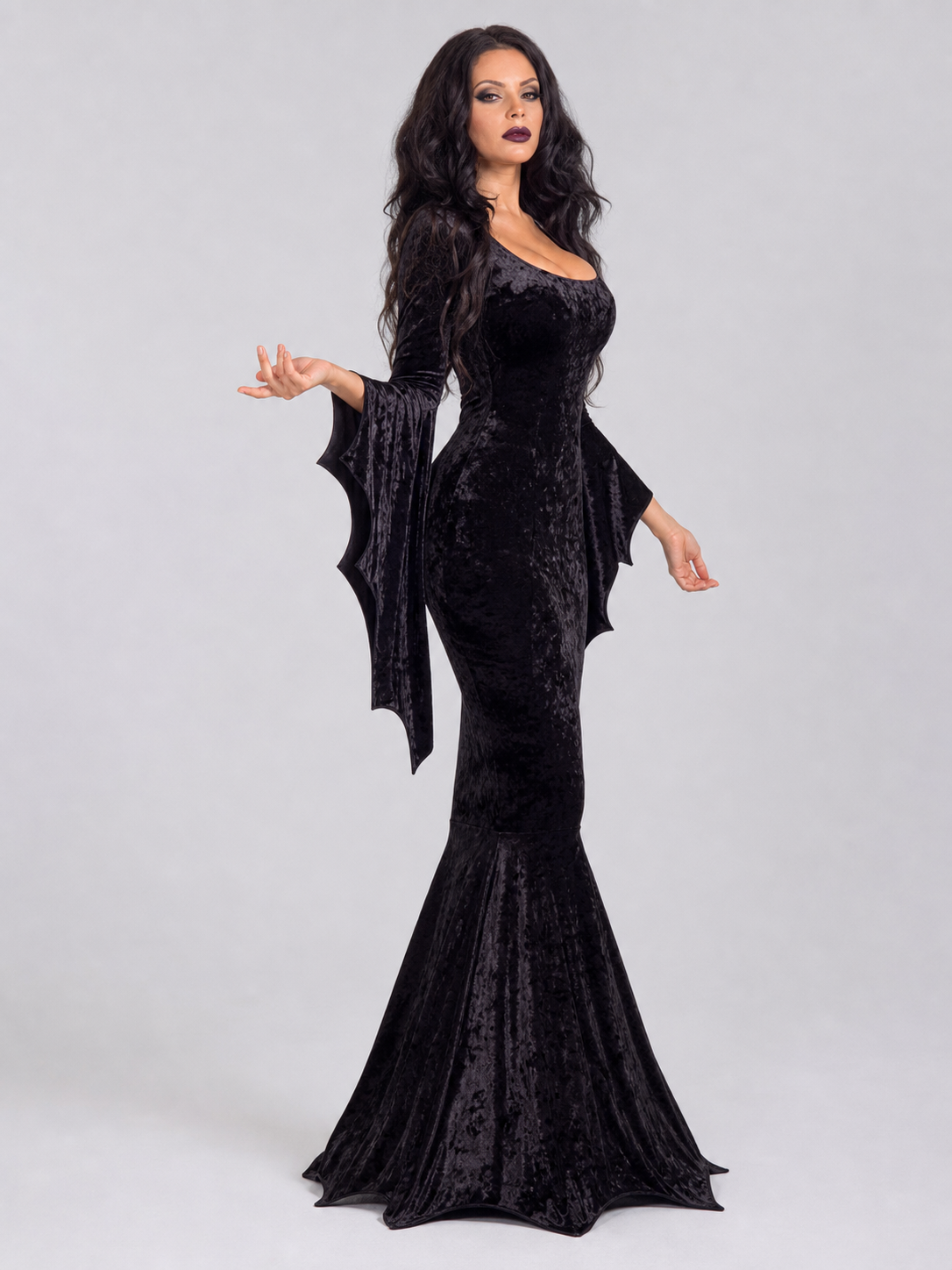Black Cosplay Dress with Bat-Wing Sleeves