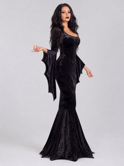 Black Cosplay Dress with Bat-Wing Sleeves