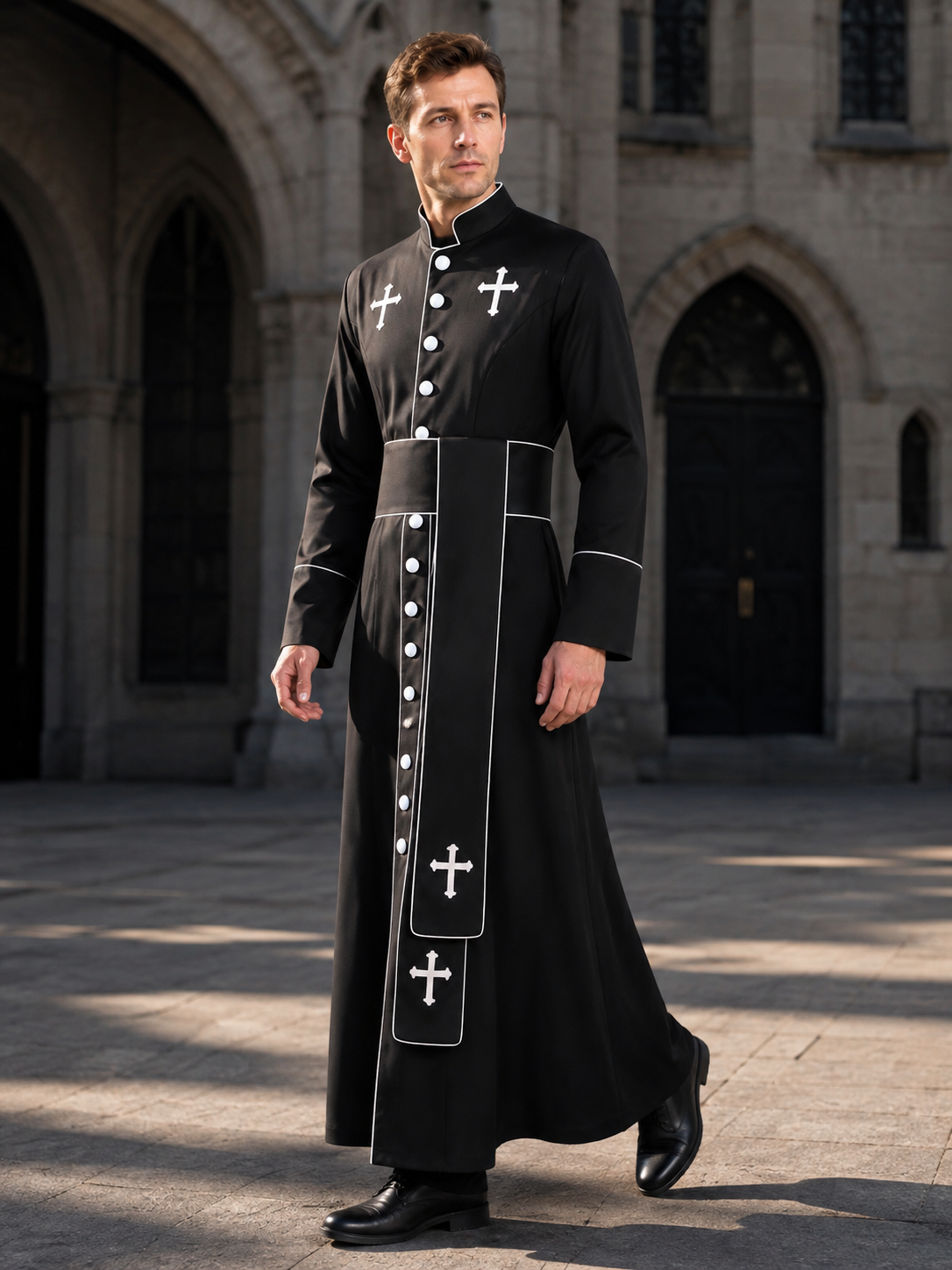 Nun Costume with Crosses for Stage Performances and Cosplay side view