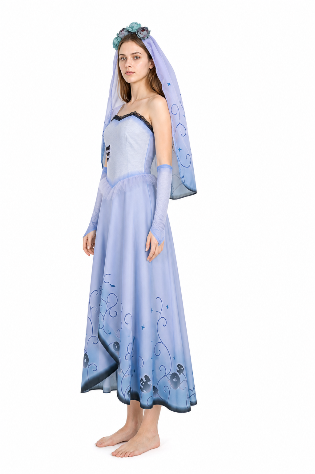 Zombie Cosplay Dress with Veil and Stars for Halloween side view