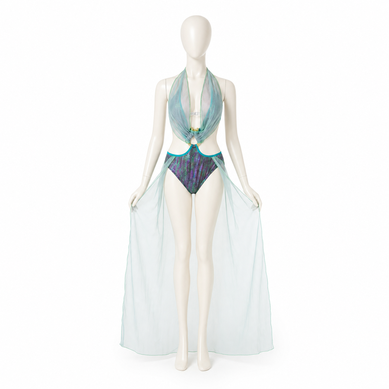 Stage Costume with a Sheer Cape side view