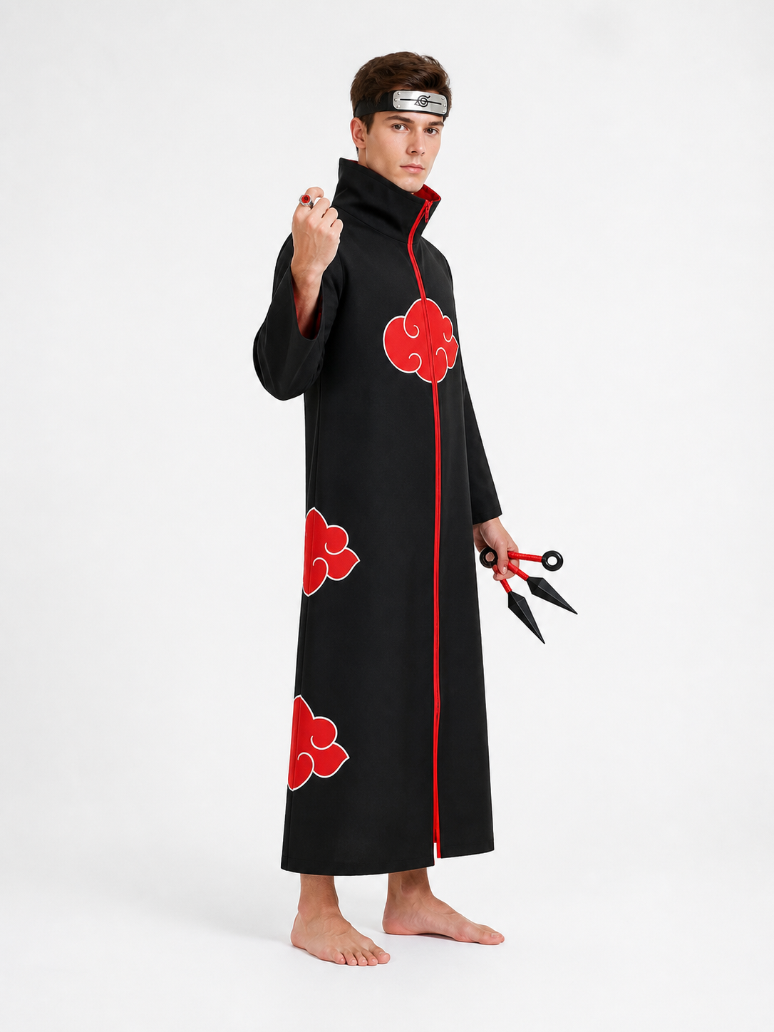 Akatsuki Costume with Red Clouds for Cosplay side view