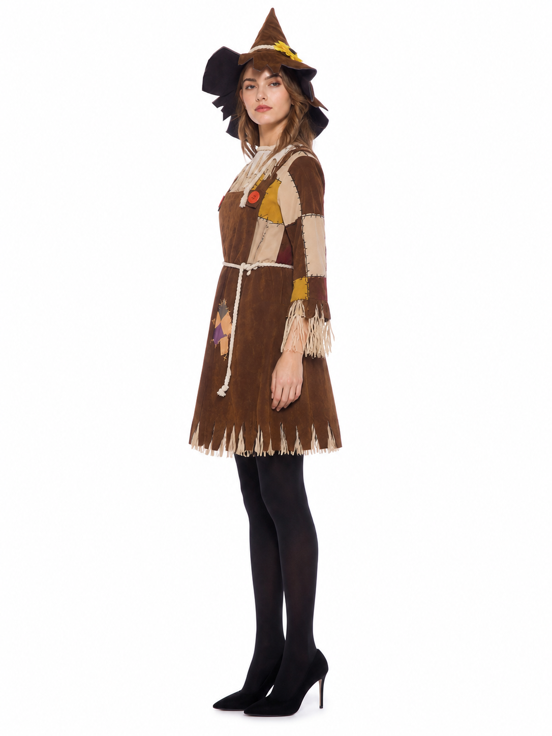 Witch Costume with Pointed Hat and Fringe side view