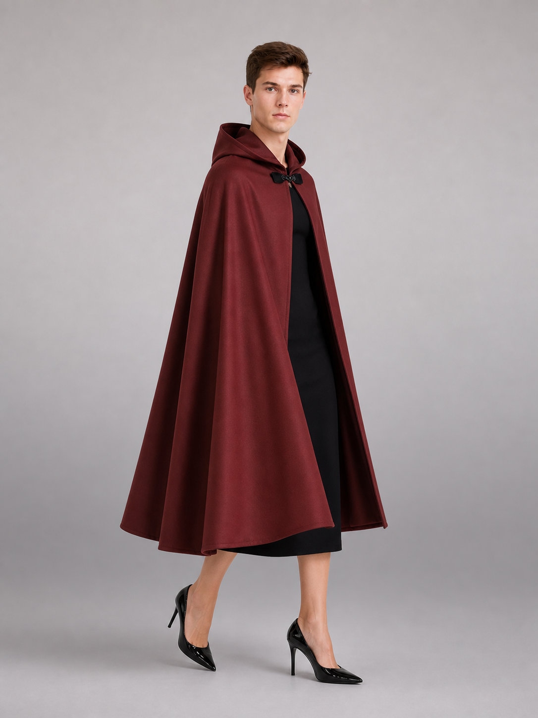 Burgundy Hooded Carnival Cloak for Cosplay