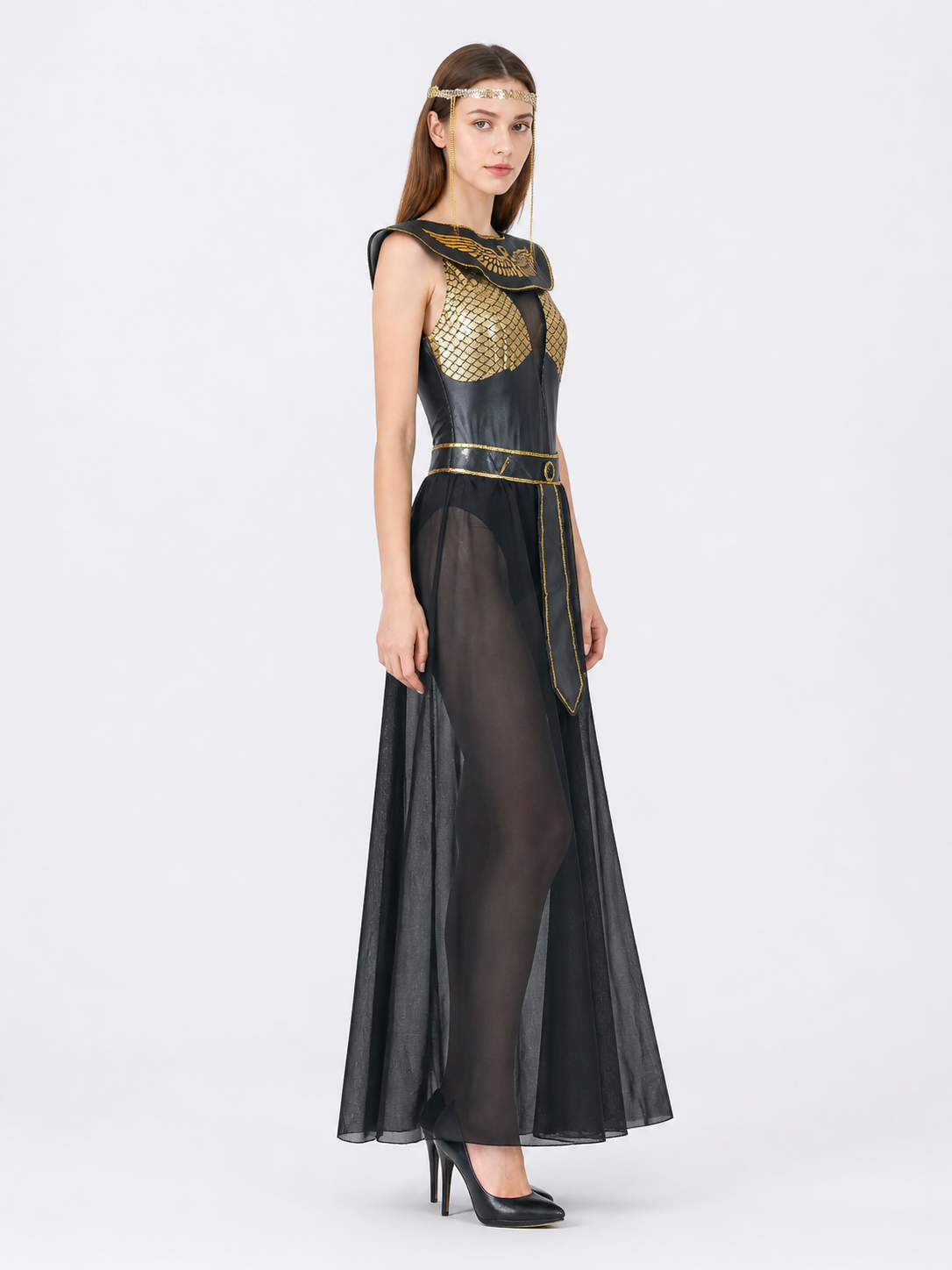 Black and Gold Ancient Egyptian-Style Costume side view
