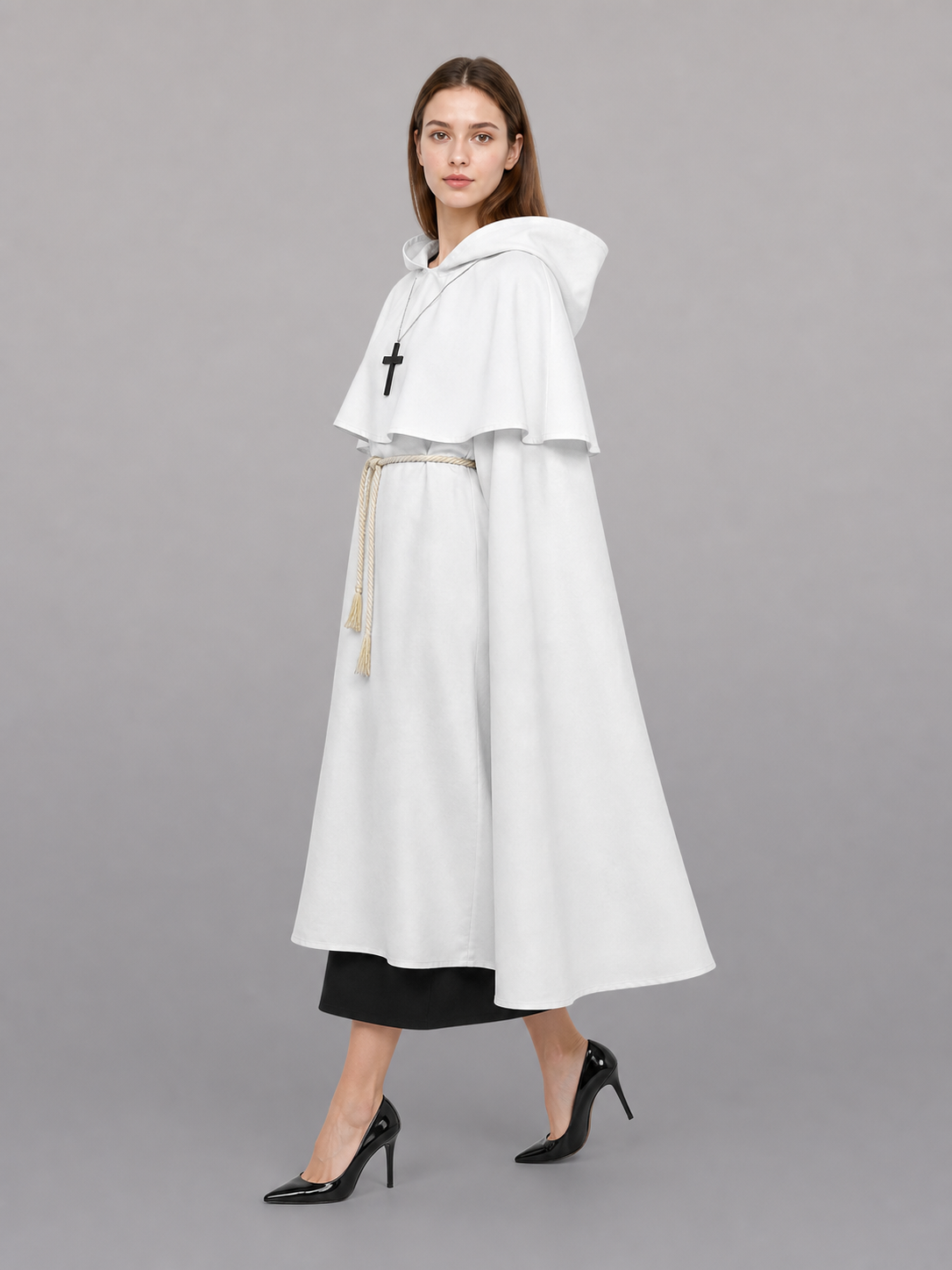 White hooded carnival cloak for cosplay