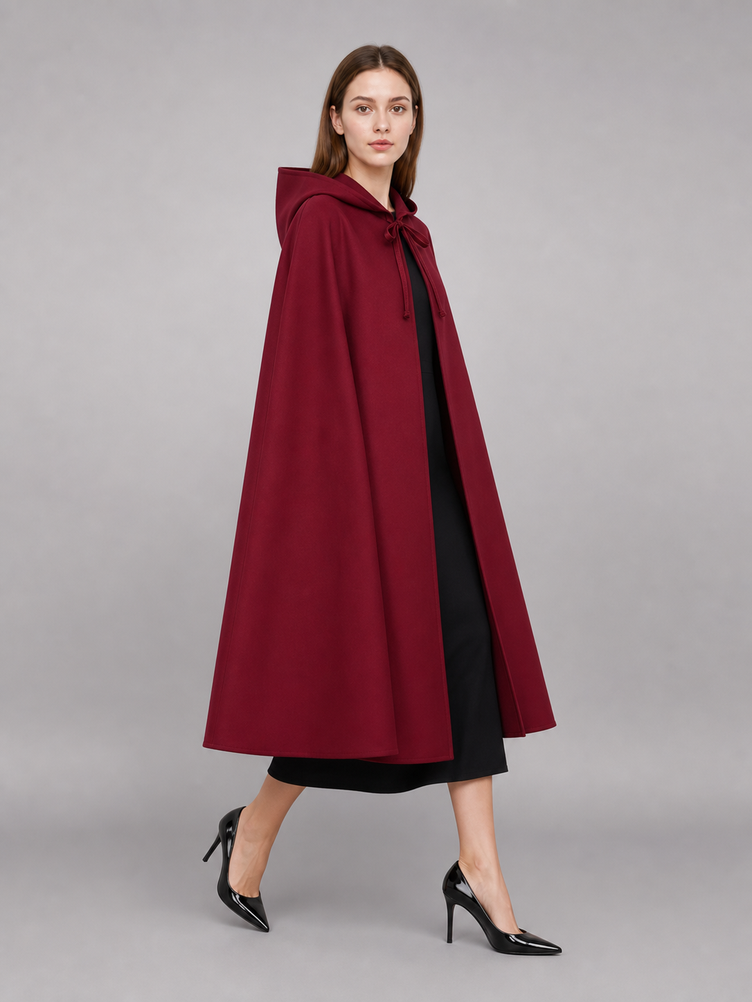 Burgundy Hooded Costume Cloak for Cosplay