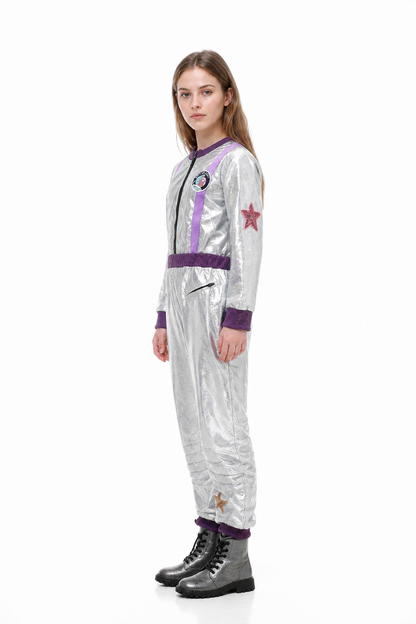 Silver Astronaut Jumpsuit with Stars for Parties side view