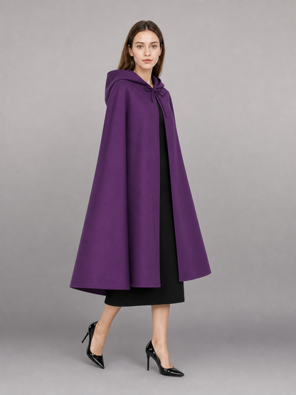 Purple hooded costume cloak with zipper