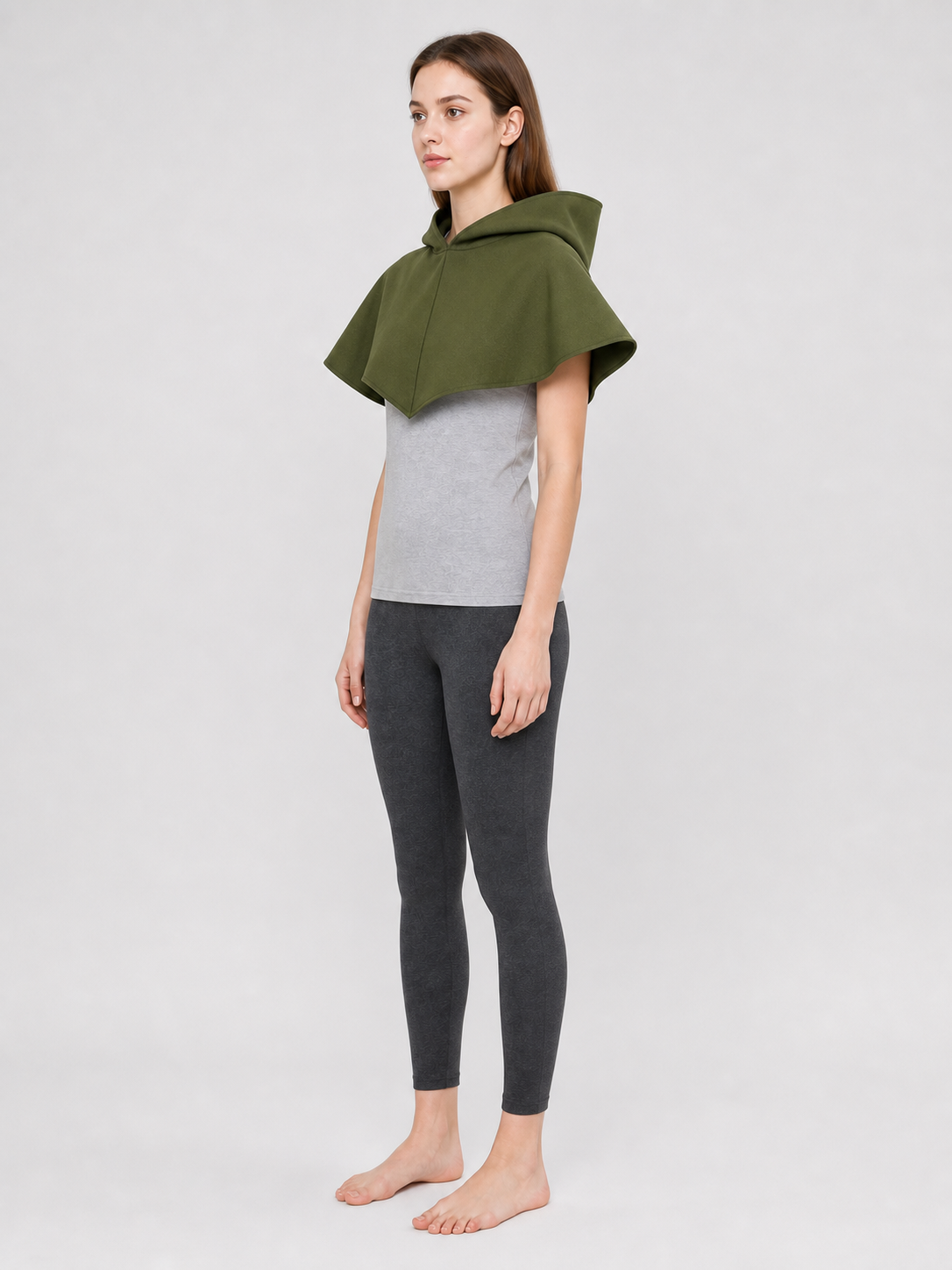 Triangular Hooded Cape, Olive Green