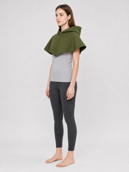 Triangular Hooded Cape, Olive Green