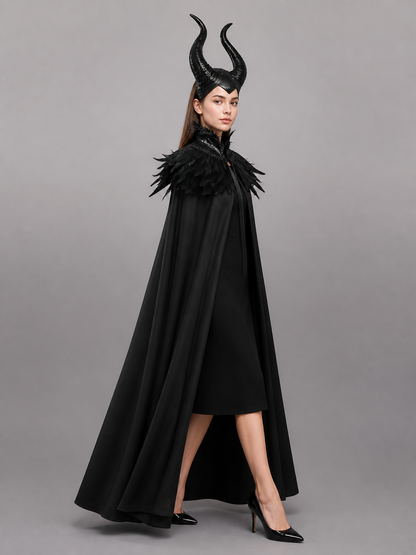 Black Carnival Cloak with Horns and Feathers