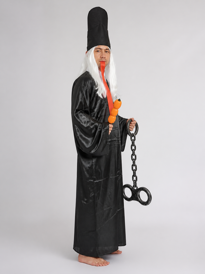 Black Zombie Costume with Robe and Top Hat side view