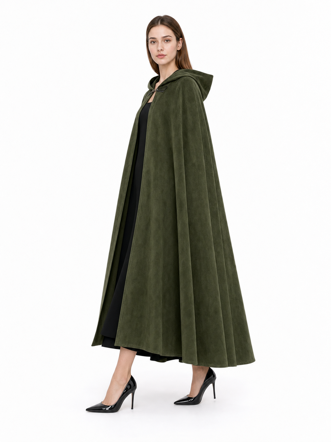 Long Green Hooded Costume Cloak