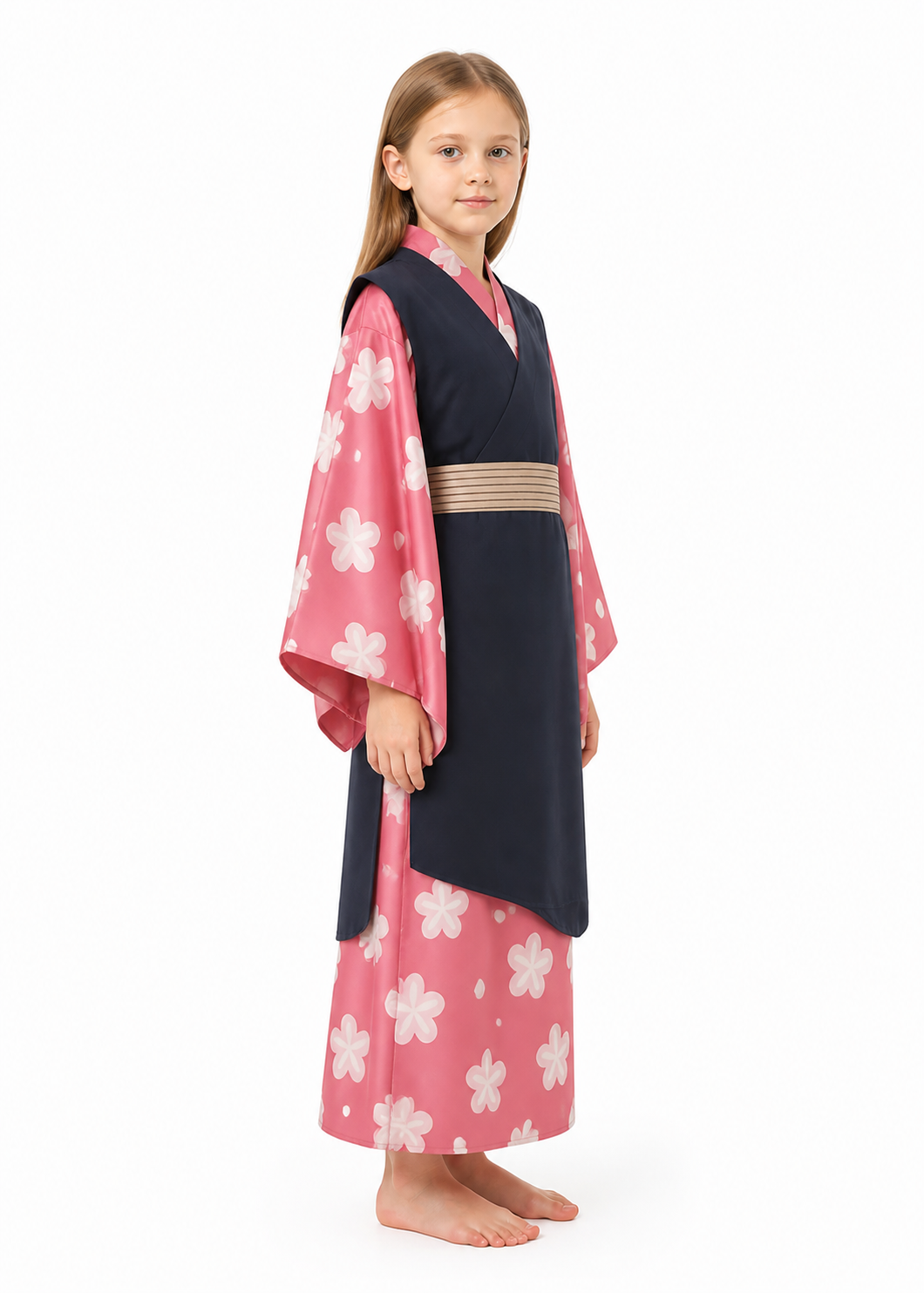 Anime Cosplay Costume with Floral Pattern and Wide Sleeves side view