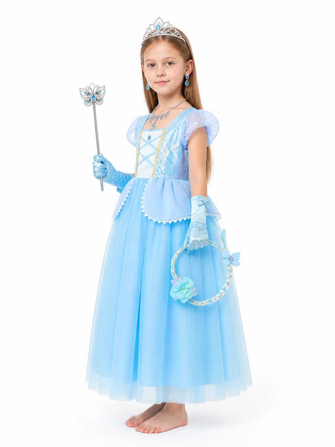 Blue Princess Ball Gown with Accessories side view