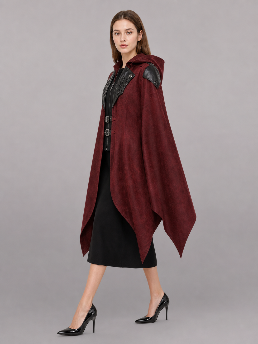 Burgundy Gothic Hooded Costume Cloak