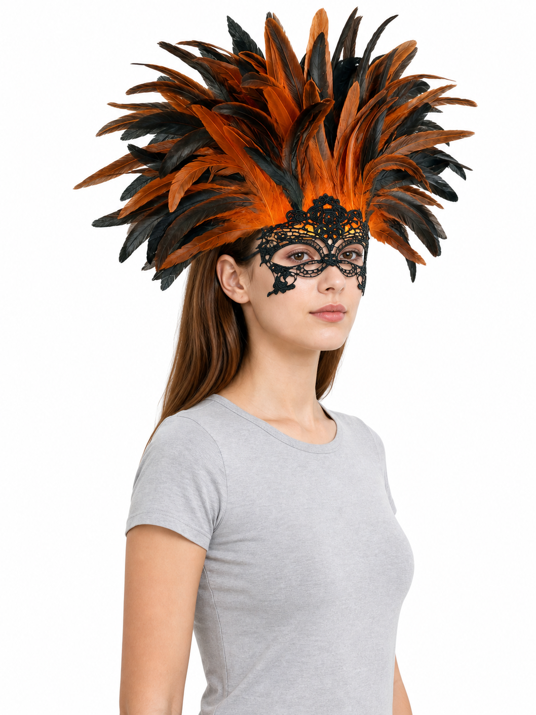 Carnival headdress with feathers and a mask