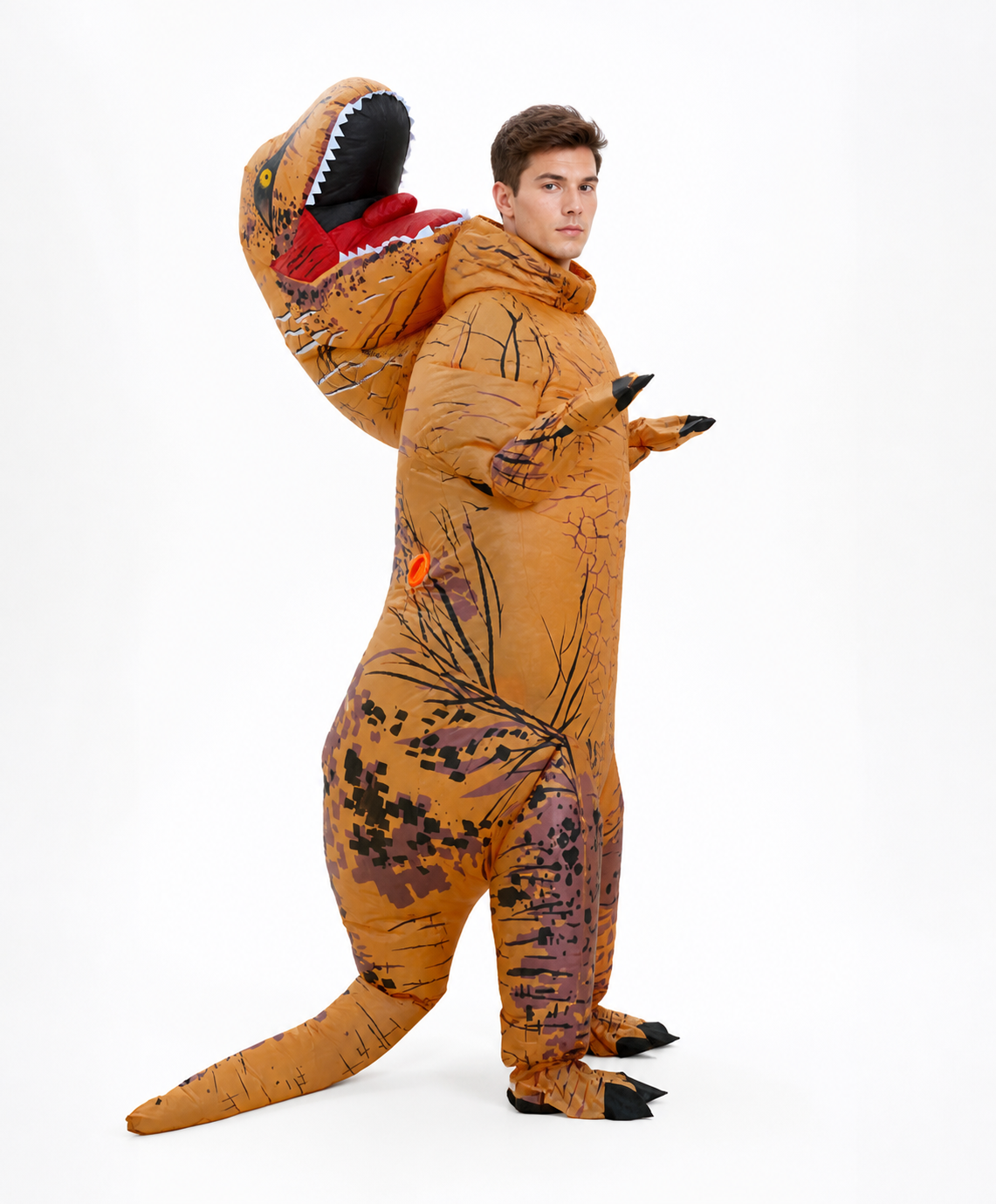 Brown Tyrannosaurus Costume with Open Mouth side view