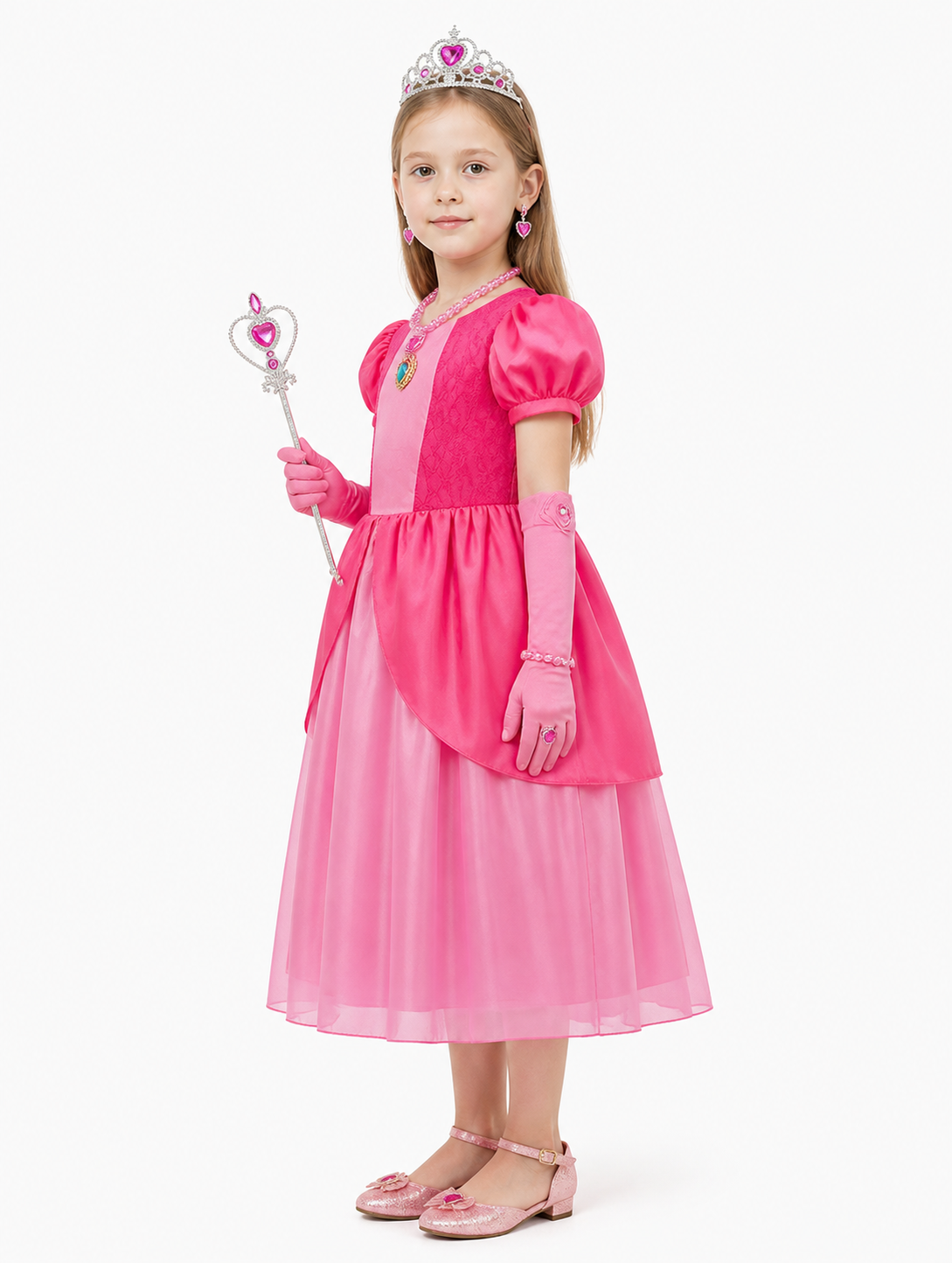 Pink Princess Costume with Full Skirt and Accessories side view