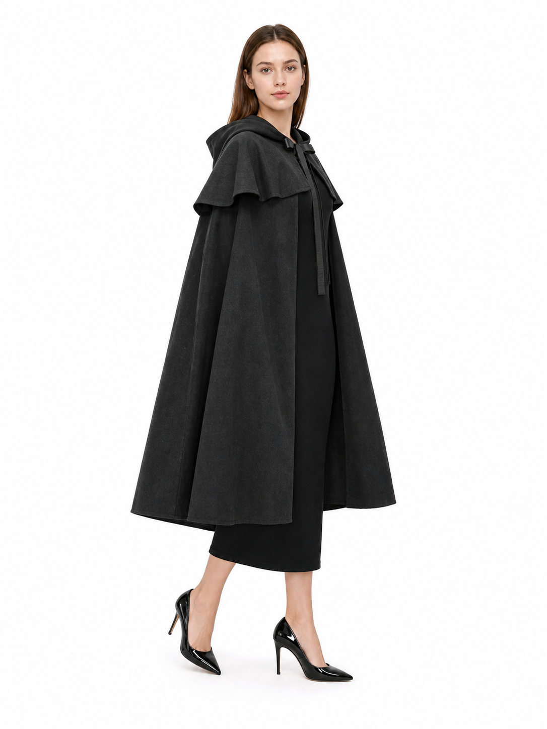 Black Medieval Hooded Carnival Cloak