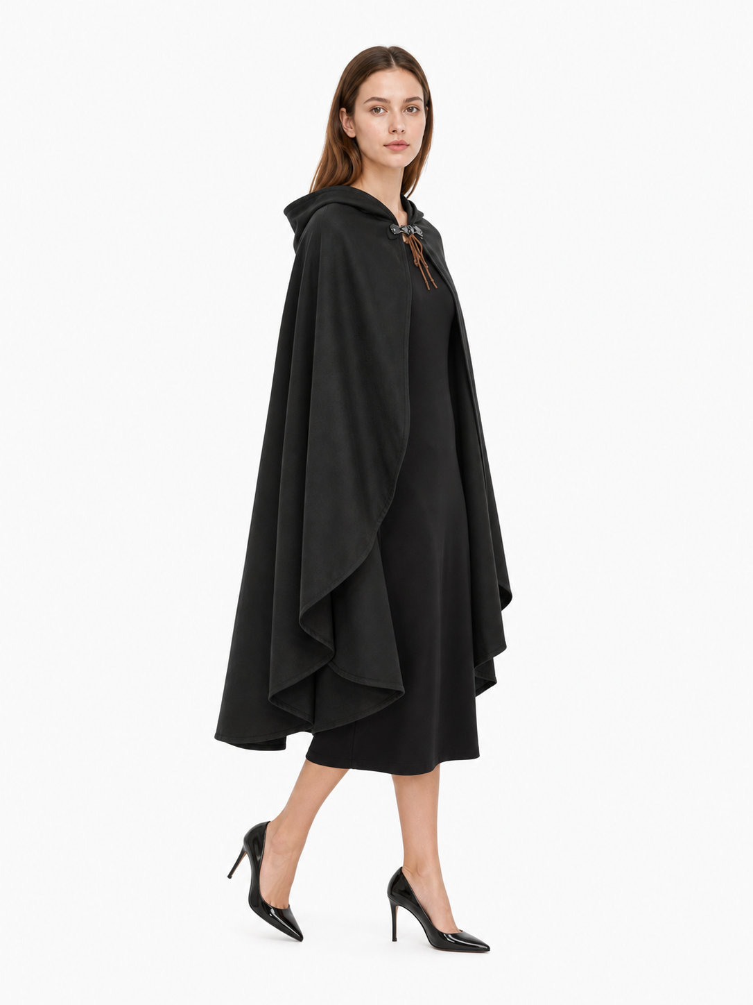 Black Medieval Hooded Carnival Cloak