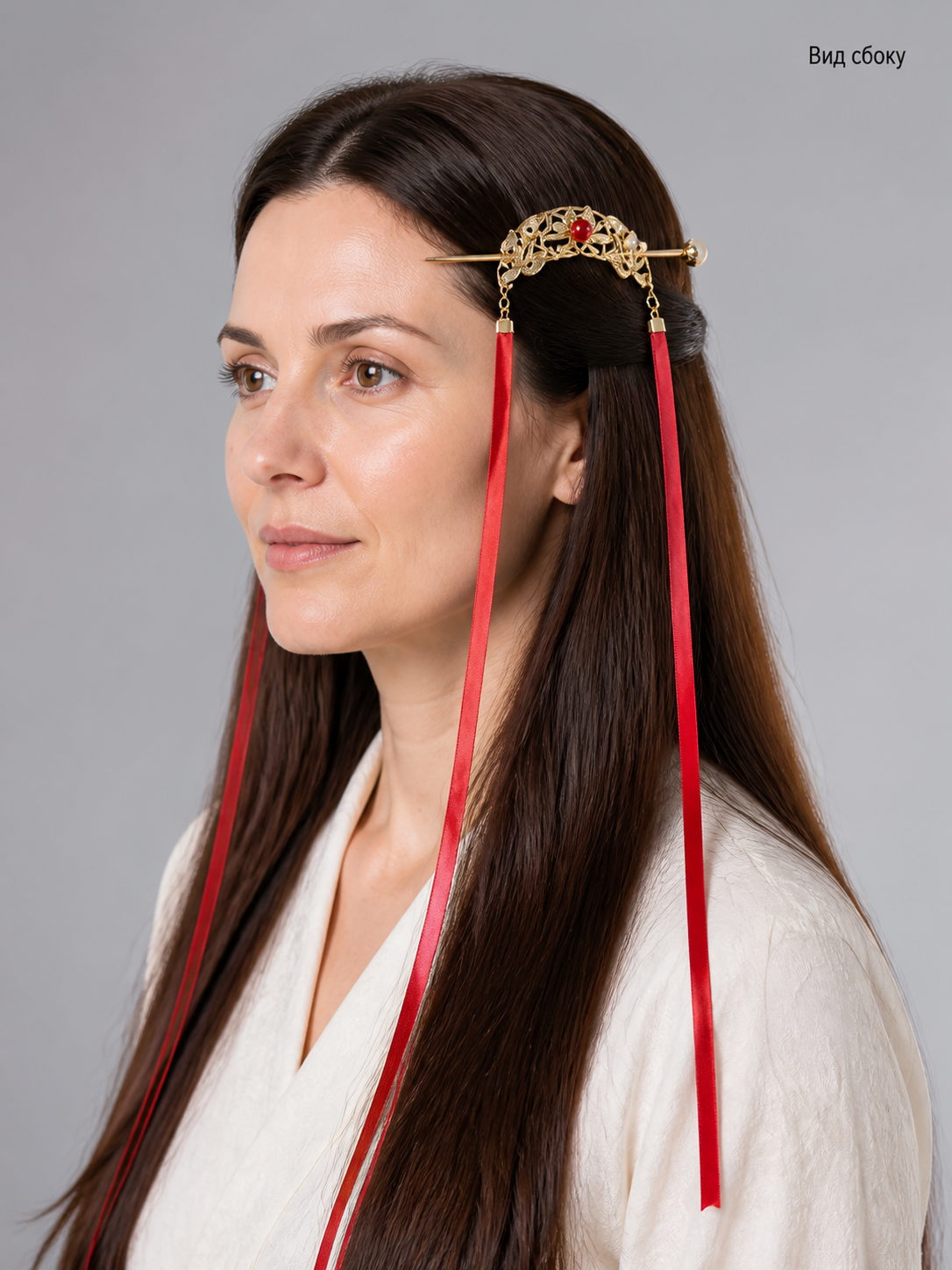 Chinese-Style Carnival Headband with Red Ribbons side view