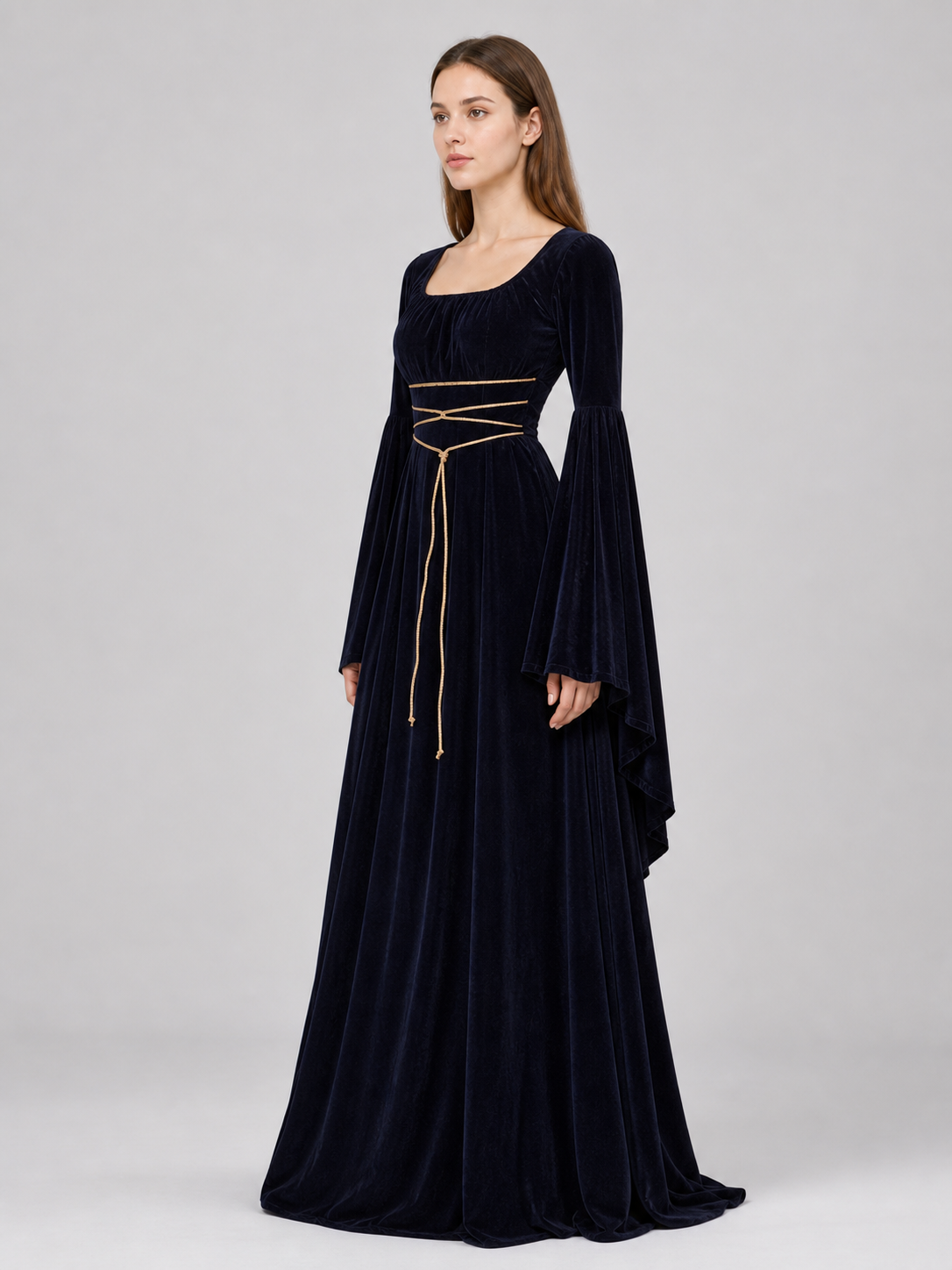 Gothic Maxi Evening Dress with Belt