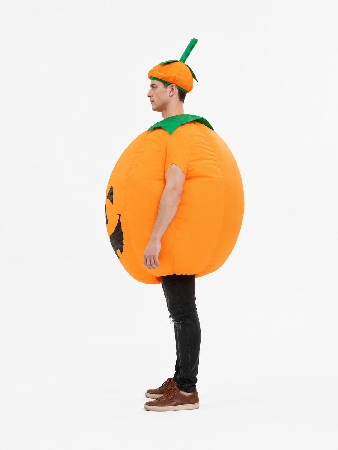 Inflatable Pumpkin Costume with Jack-o'-Lantern Face side view