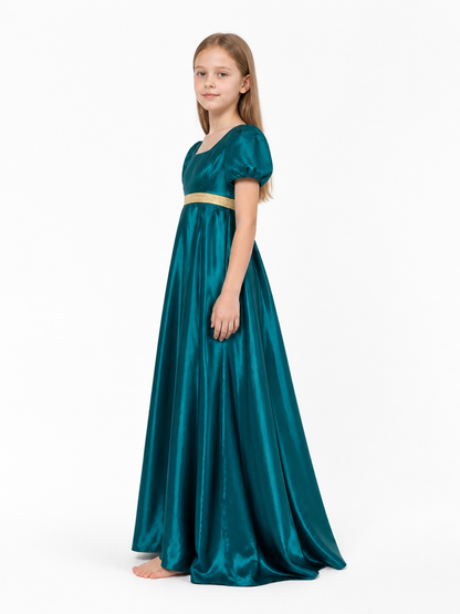 Dress with a Square Neckline, Puff Sleeves, and Belt side view
