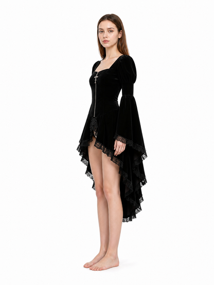 Gothic Dress with an Asymmetrical Hem and Zipper side view