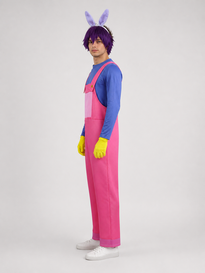 Pomni Clown Cosplay Costume with Wig side view