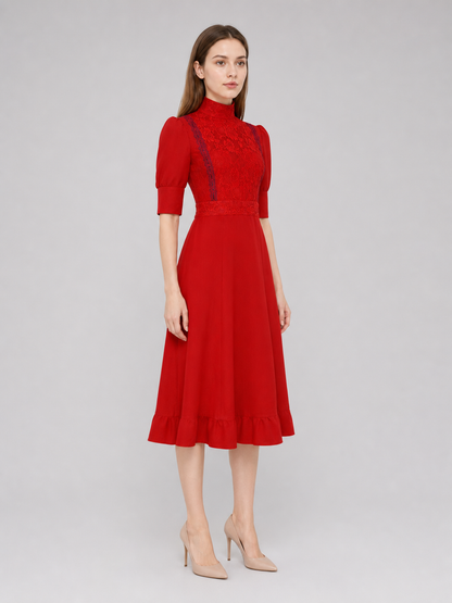 Red Pearl Cosplay Dress with High Collar