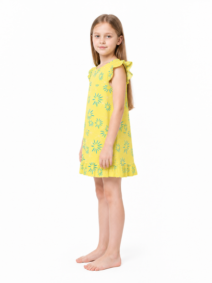 Yellow Dress with Blue Flowers for Inside Out 2 Cosplay
