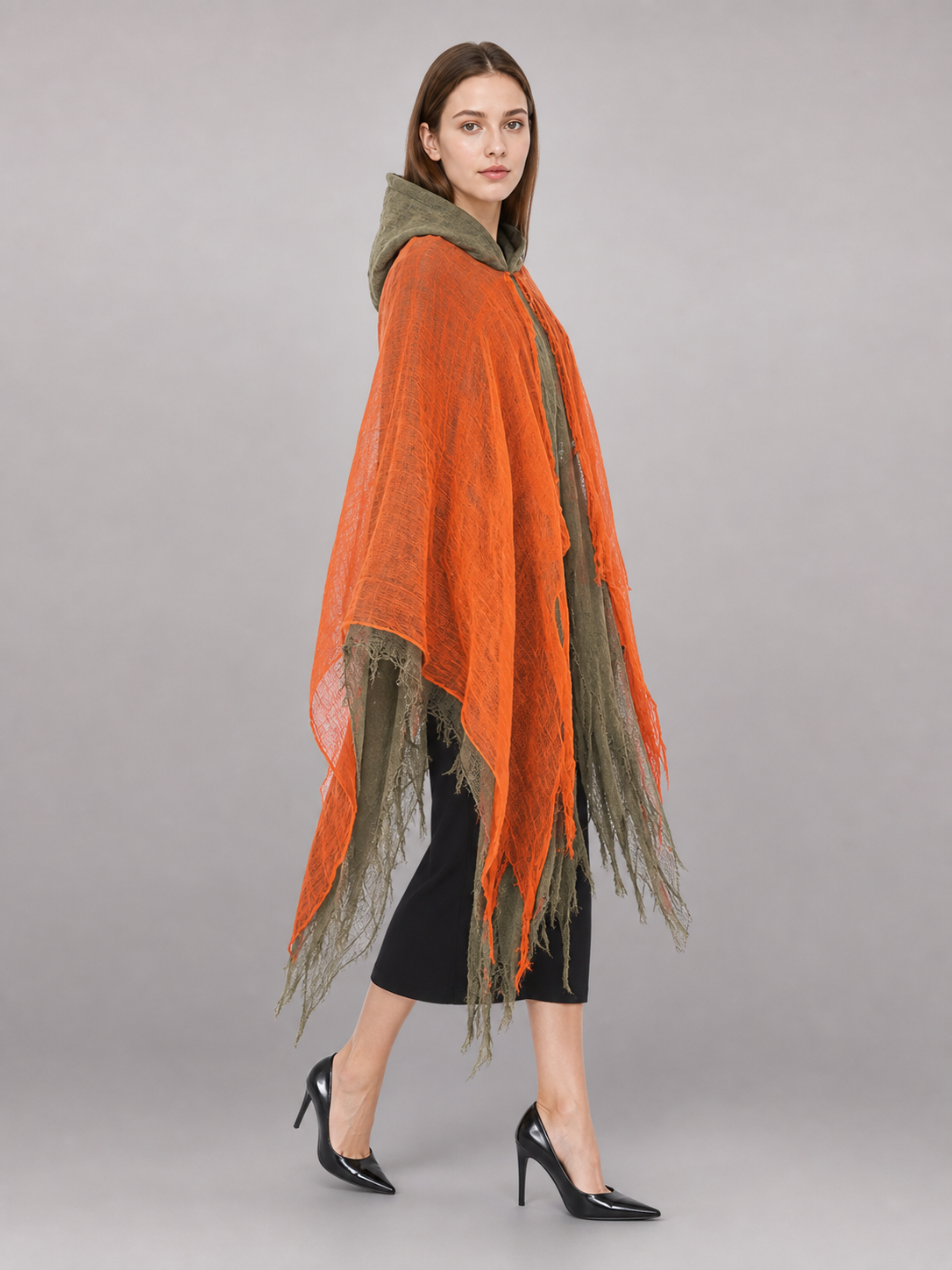 Orange and Gray Hooded Costume Cloak