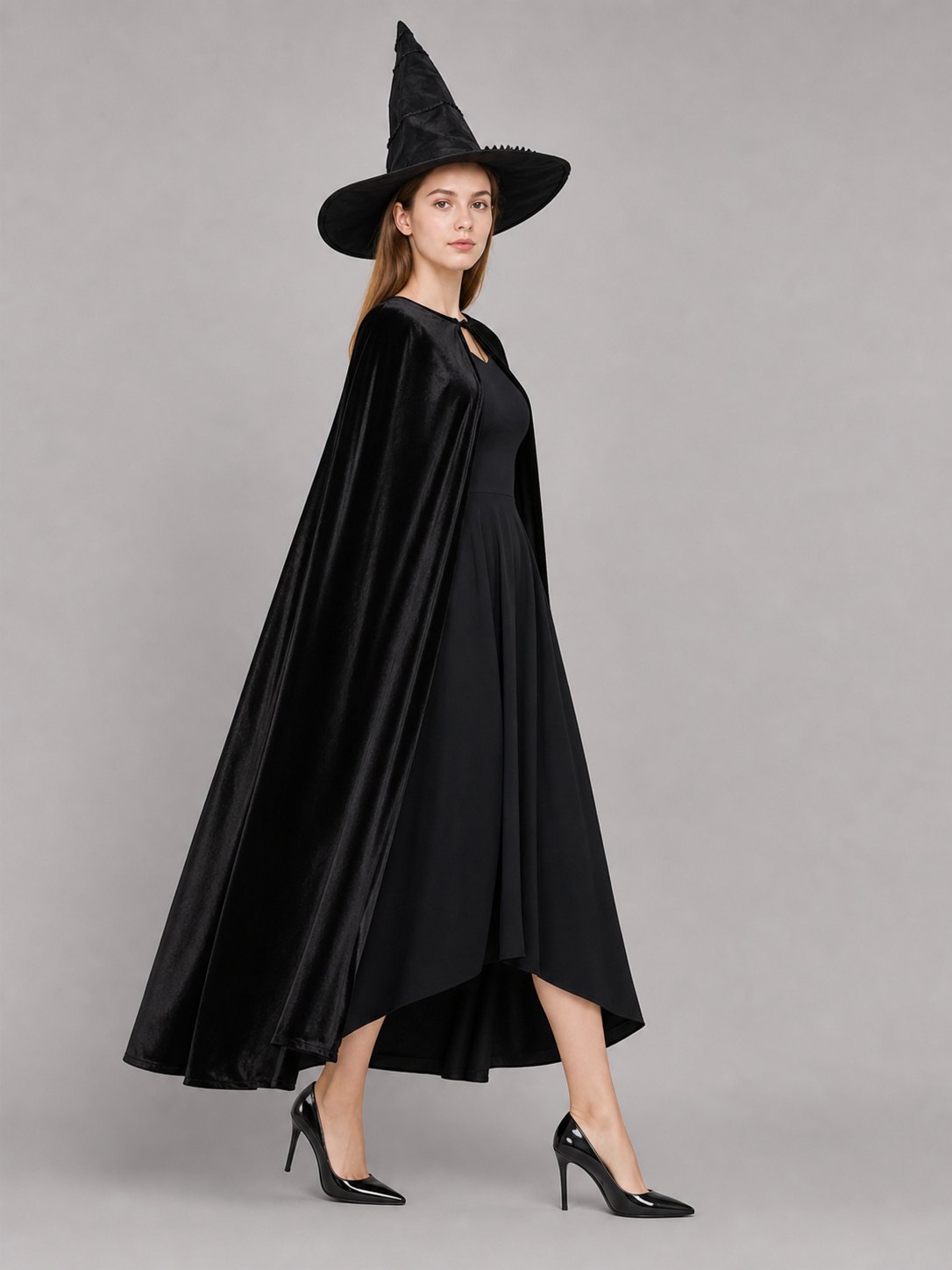 Black Costume Cape with Green Gloves