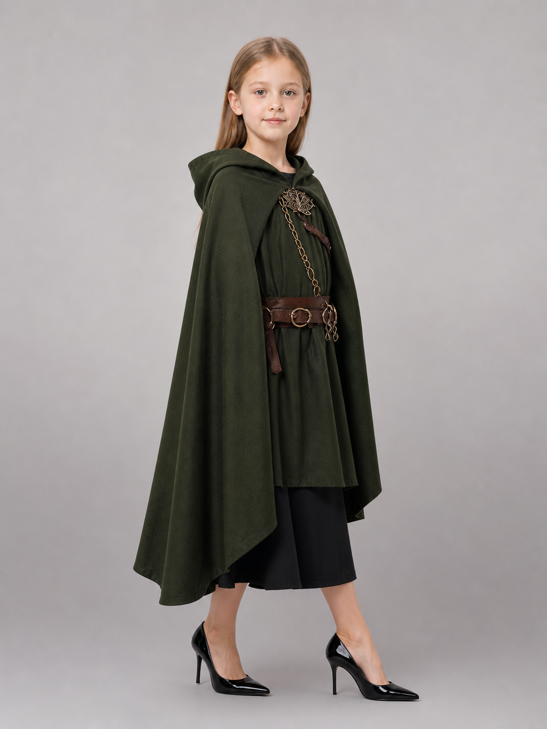 Green Medieval Hooded Carnival Cloak