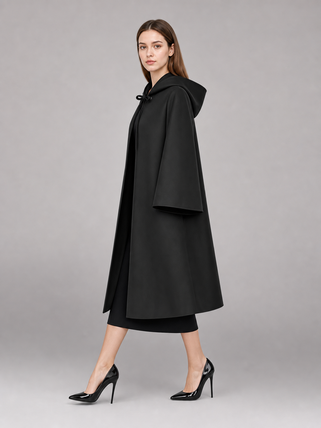 Black hooded carnival cloak for costumes