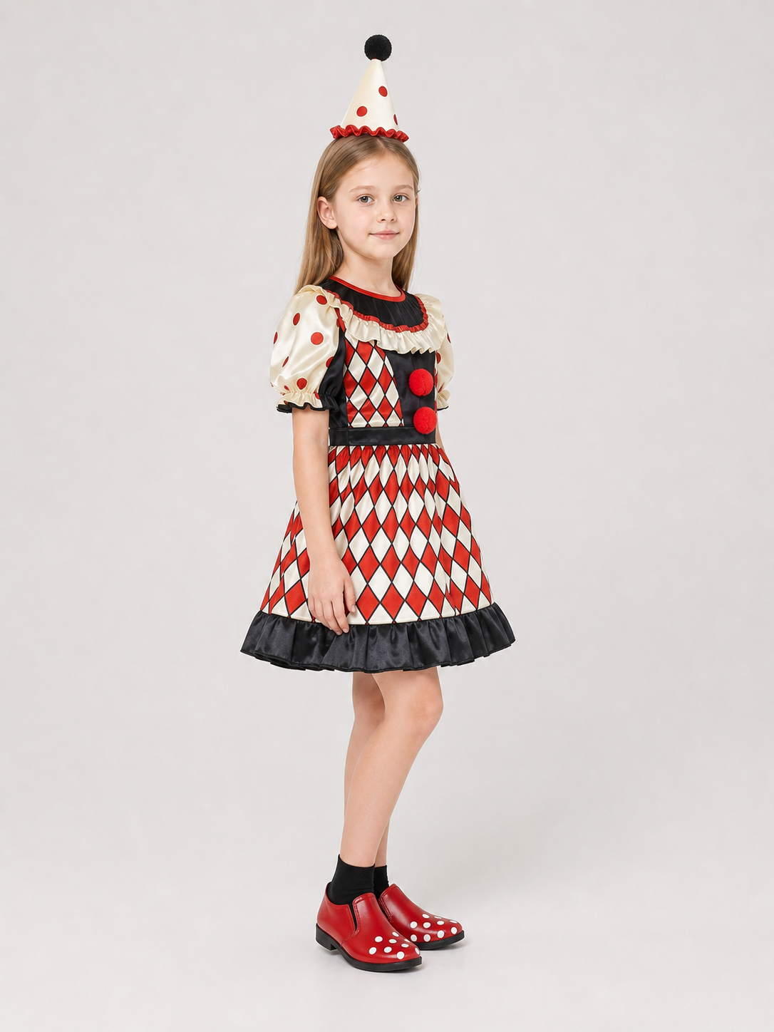 Clown Costume with Dress, Hat, and Shoes