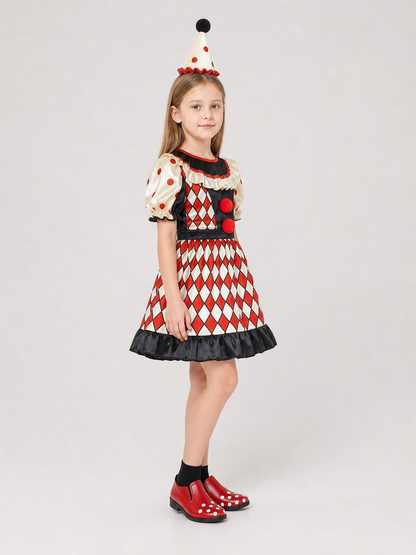 Clown Costume with Dress, Hat, and Shoes