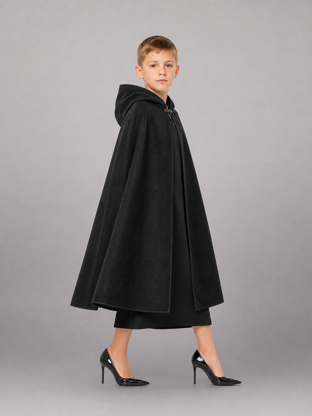 Black medieval hooded carnival cloak