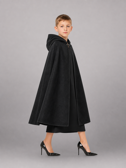 Black medieval hooded carnival cloak