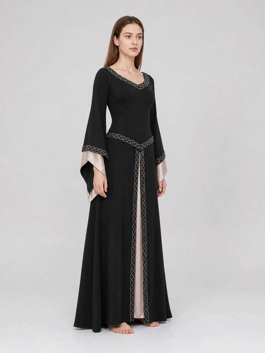 Long Black Dress with Celtic Trim