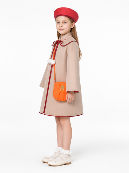 Anya Cosplay Costume: Coat, Dress, Hat, and Bag side view