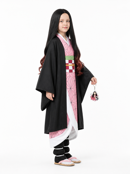 Nezuko Cosplay Costume with Kimono and Wig side view